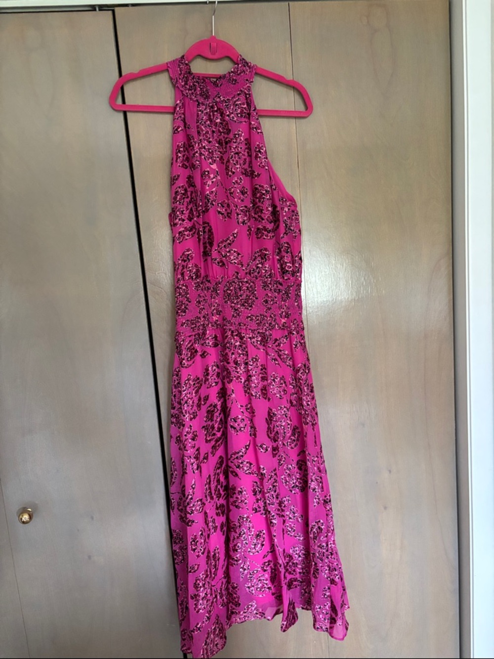 White House Black Market Fuchsia Floral Halter Midi Dress